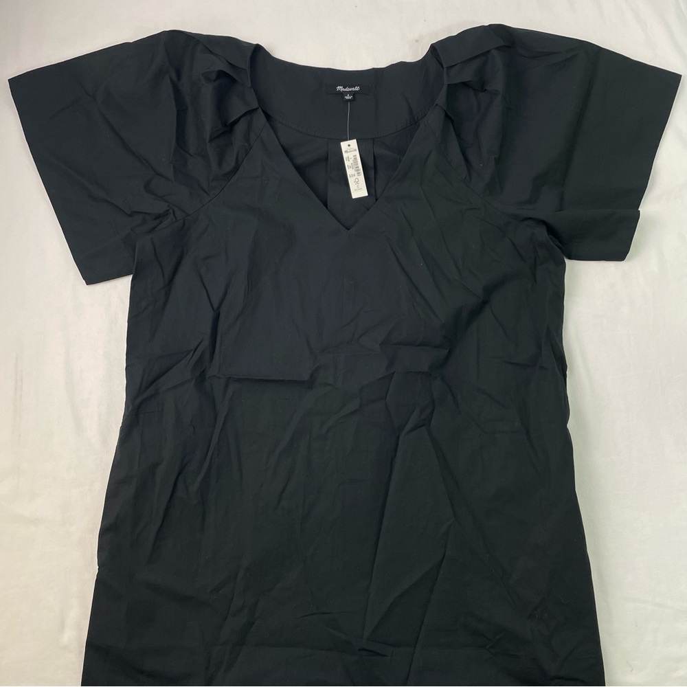 Madewell Black Cotton Poplin Mini Shirt Dress | Puff Sleeves Women’s Small NWT